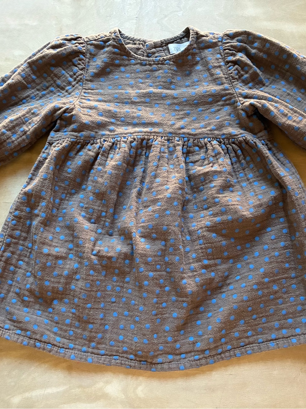 Zara Brown Dress with Blue Polka Dots - 3-4 years